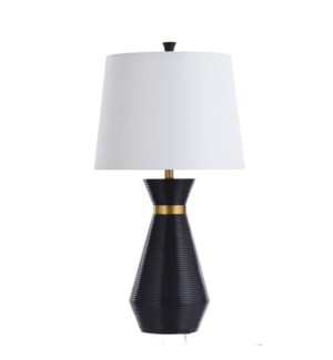 FROME GOLD | 17in w X 32.5in ht X 17in d | Black Ribbed Molded Table Lamp with Gold Band Accent | 15
