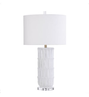 BIANCHI GOLD | 18in w X 33in ht X 18in d | Round White Column Molded Table Lamp with Acrylic Base |