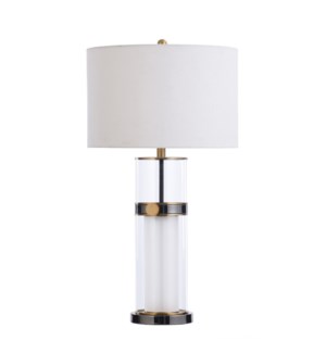 WESTRAY | 17in w X 31in ht X 17in d | Double Glass Column Table Lamp Nickel Accents and LED Night Li