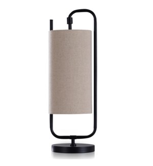 MALTA BLACK | Painted Metal Accent Desk Lamp with Taupe Fabric Hardback Shade | 9in w X 26in ht X 10
