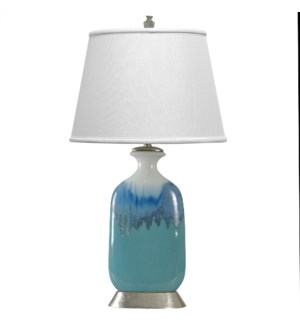 Ceramic Table Lamp in Beach Cove Finish on a Silver Base White Fabric Shade