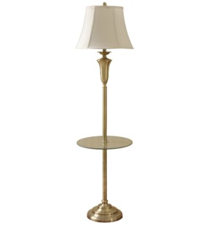 Antique Brass Finish Steel Table Floor Lamp With Natural Linen Fabric Shade