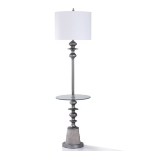 HEYWOOD GREY FLOOR LAMP | 67in ht. | Traditional Painted Gray and Stone Base Floor Lamp with Round G