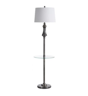 BRUSHED BLACK STEEL | 17in w X 66in ht X 17in d | Transitional Floor lamp with Glass Table  | 150 wa