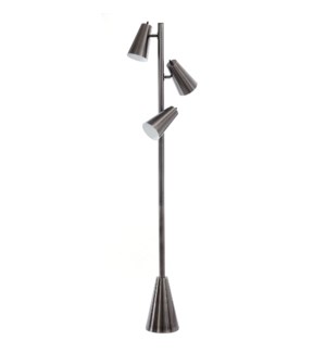 BLACK NICKLE POLISHED | 11in w X 64in ht X 11in d | 3 Adjustable Directional Light Tree LED Floor La