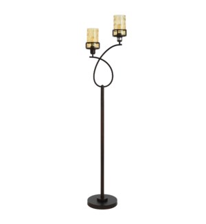 Bronze | 2 Headed Metal Uplight Floor Lamp with Glass Shades | Edison Bulbs Included