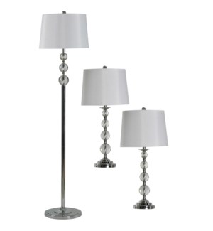 Chrome and glass accent set of two table lamps and one floor
