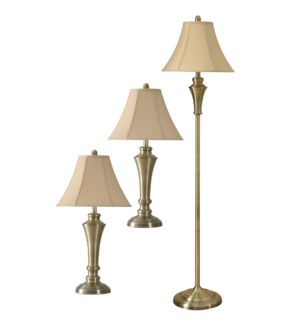 QB-Inverted Tapered Body Brushed Brass Metal Set of Three Lamps