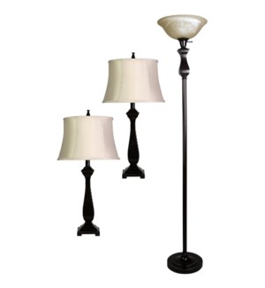 QB-Madison Bronze multi pack set includes 2 table lamps floor lamp Natural linen shades