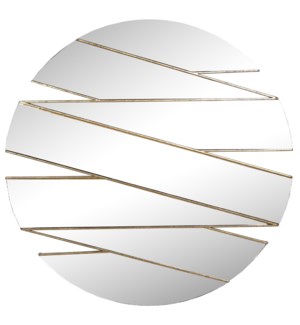 RIBBONED GOLD MIRROR | Metal Trimmed Round Wall Mirror | 30in ht. X 30in w. X 1in d.