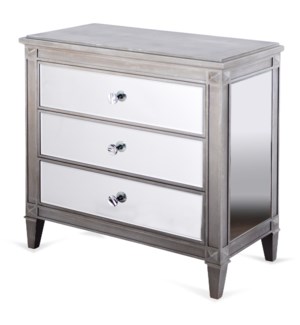 Weathered Grey Wood and Mirrored Chest | 33in X 34in X 17in | Three Drawer Chest