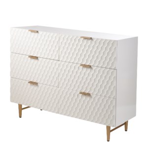 Cream Textured Contemporary cabinet  with Gold Hardware | 36in X 47in X 16in | Six Drawer Dresser