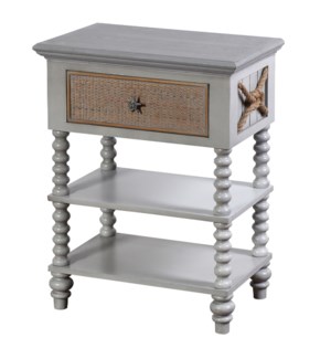MONTAUK SIDE TABLE | 29in X 22in X 14in | Montauk Inspired Single Drawer Chest with Caning And Rope