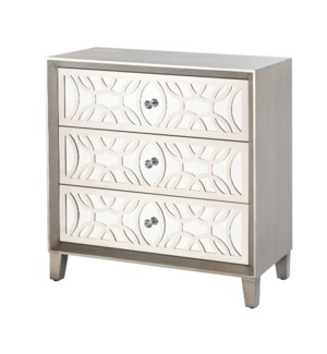 SOPHIE CHEST | 32in w. X 32in ht. X 16in d. | Three Drawer Chest with Laser Cut Stainless Steel Over