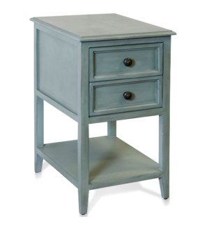 AGED SEAFOAM | Two Drawer Side Table | 15in w. X 25in ht. X 19in d.