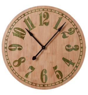 PINE WOOD | 32ht X 32w X 3d | Natural Finish Wall Clock with Colored Gel Inlay Numbers and Dial