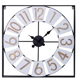 BLACK & WHITE | Wooden Clock Framed in Metal Box | 24in w X 24in ht X 2in d