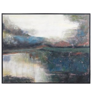 SOMBER SOLSTICE | 46w X 36ht X 2d | Hand Painted Oil on Linen | Peaceful Blue Abstract Landscape Wal