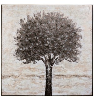 TREE ART | 48in w X 48in ht X 2in d | Hand Painted Monochrome on Canvas with Frame