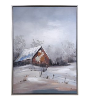 BARN IN THE SNOW | 36in w X 48in ht X 1in d | Rustic Red White Taupe