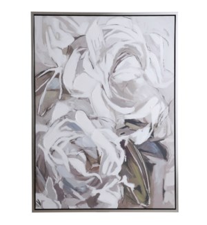 FLOWERS IN BLOOM | 36in w X 48in ht X 1in d | Hand Painted Framed Canvas in Taupe and Grey