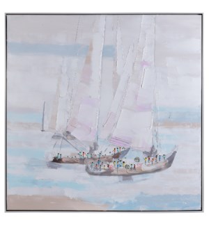 SAILED SHIPS | Handpainted Framed Coastal Canvas | 40in w X 40in ht X 2in d