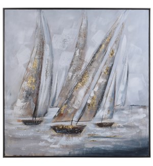 HIGH WIND SAILS | Handpainted Framed Coastal Canvas | 40in w X 40in ht X 2in d