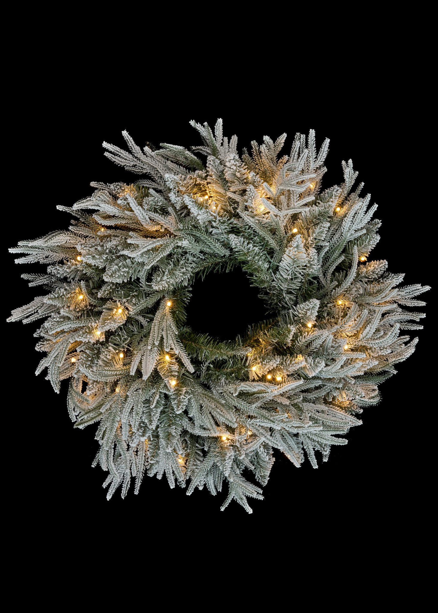 WREATH FLOCKED 135 TIPS 50LED PLST GR/WH 24X24 WREATH FLOCKED 135 TIPS 50LED PLST GR/WH 24X24