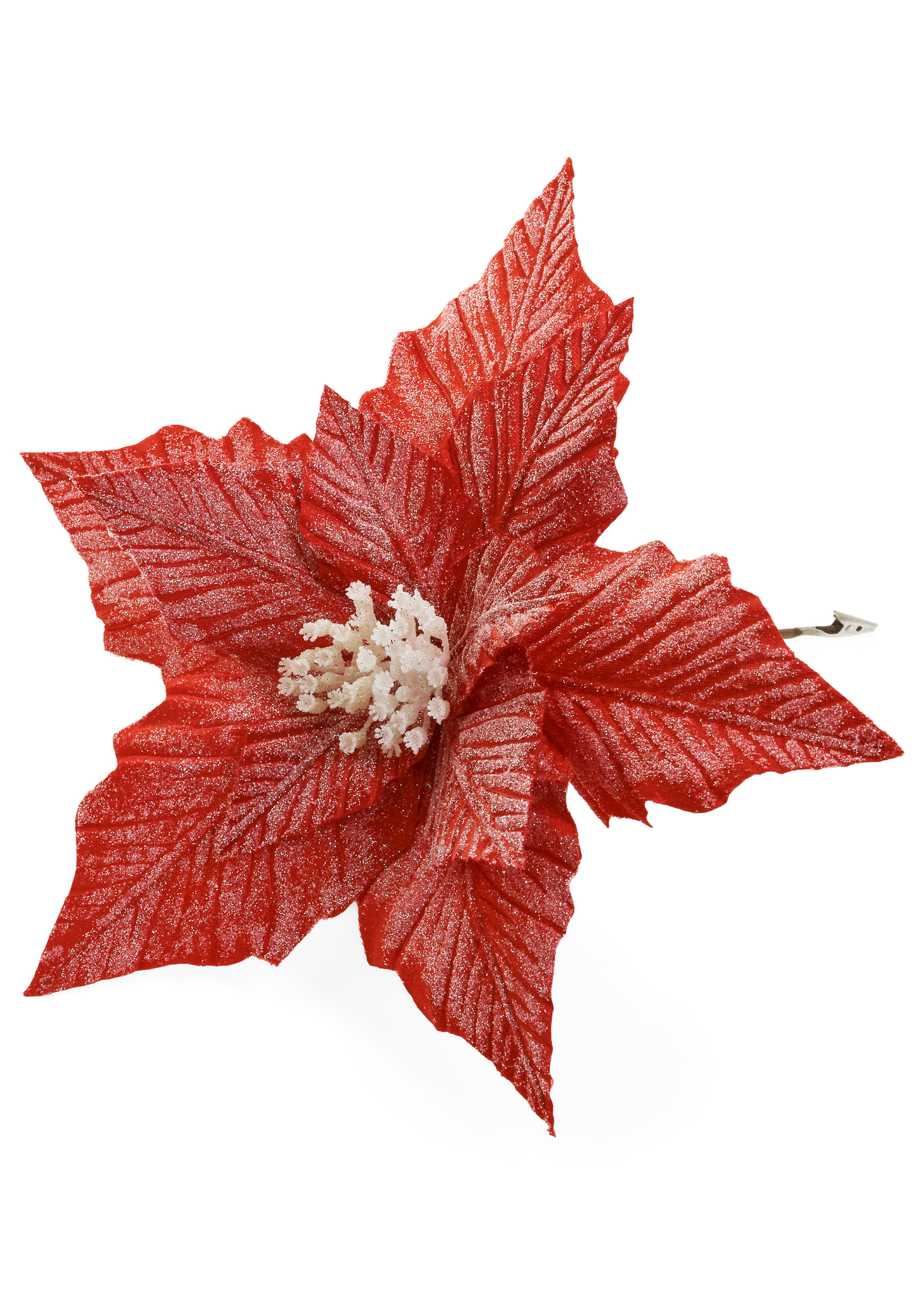 POINSETTIA HEAD W/CLIP VELVET FROST/RED 15X15 POINSETTIA HEAD W/CLIP VELVET FROST/RED 15X15