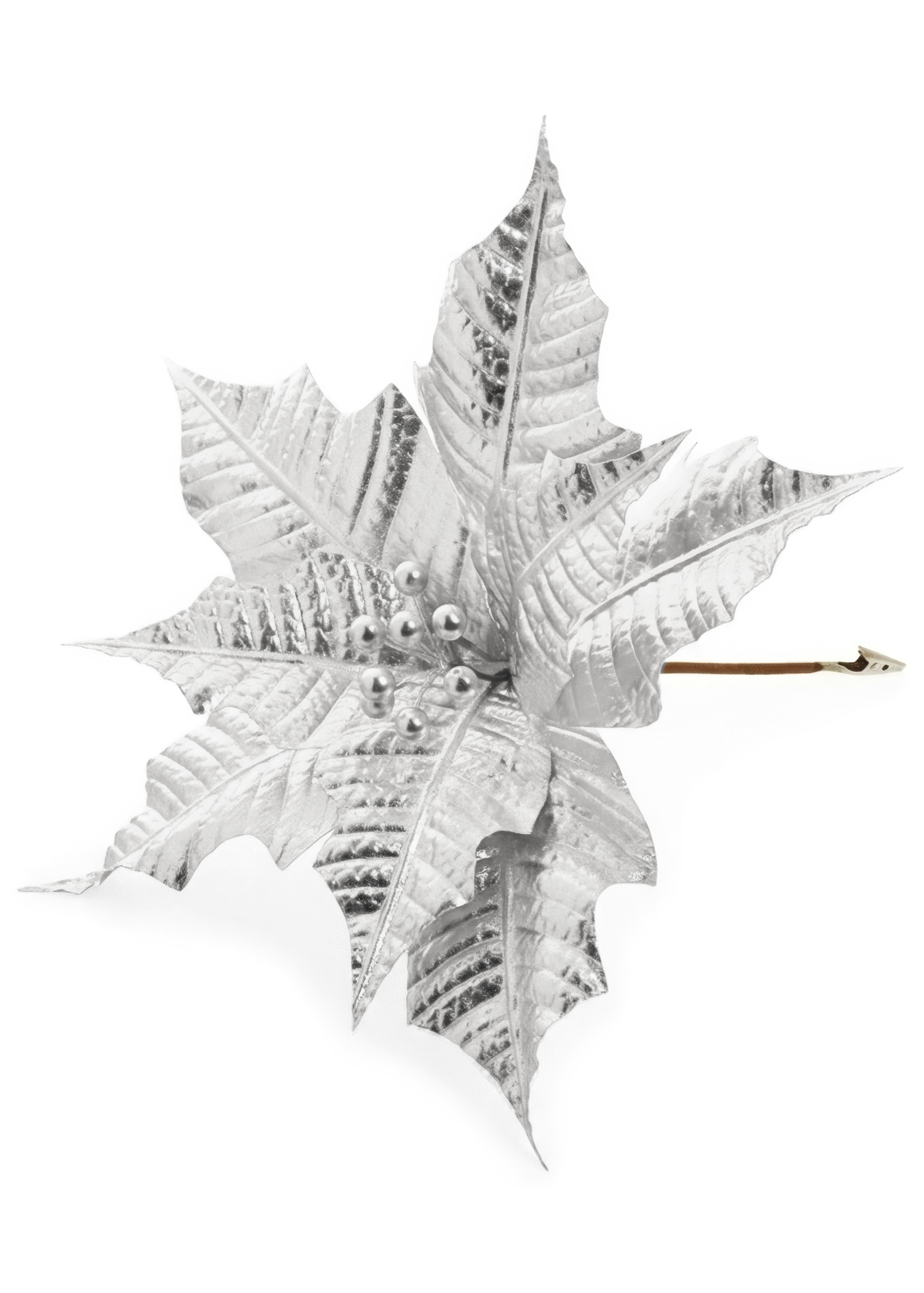 POINSETTIA HEAD W/CLIP POLY METALIC SILVER 15X15 POINSETTIA HEAD W/CLIP POLY METALIC SILVER 15X15