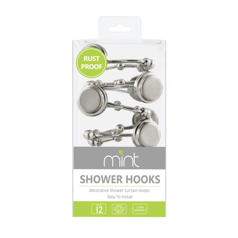 12pc Five Bead Shower Curtain Hooks With Welding Handle 24
