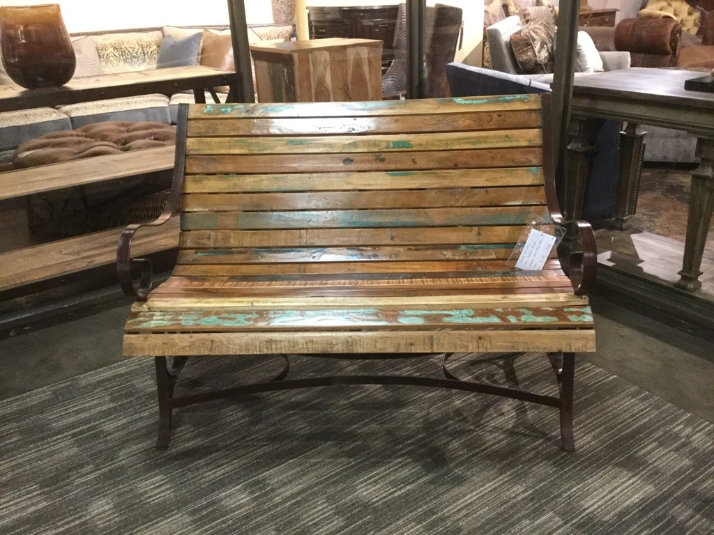 Reclaimed Wood Iron Garden Bench Reclaimed Wood Trendily Home