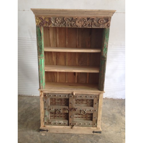 Reclaimed Wood Old Door Bookshelf W 2 Door Unfinished Reclaimed