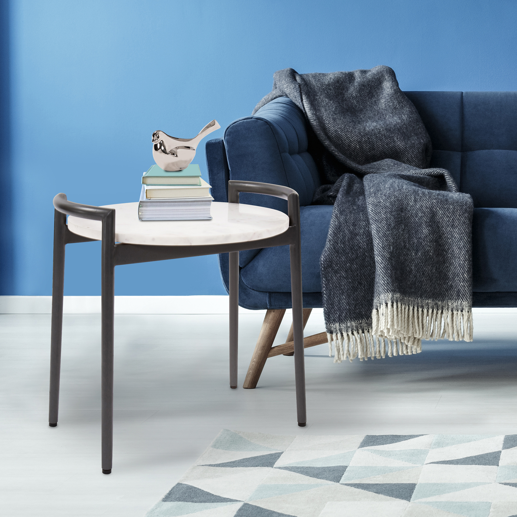 Round Side Table With White Marble Top Chargers Trays The Howard Elliott Collection
