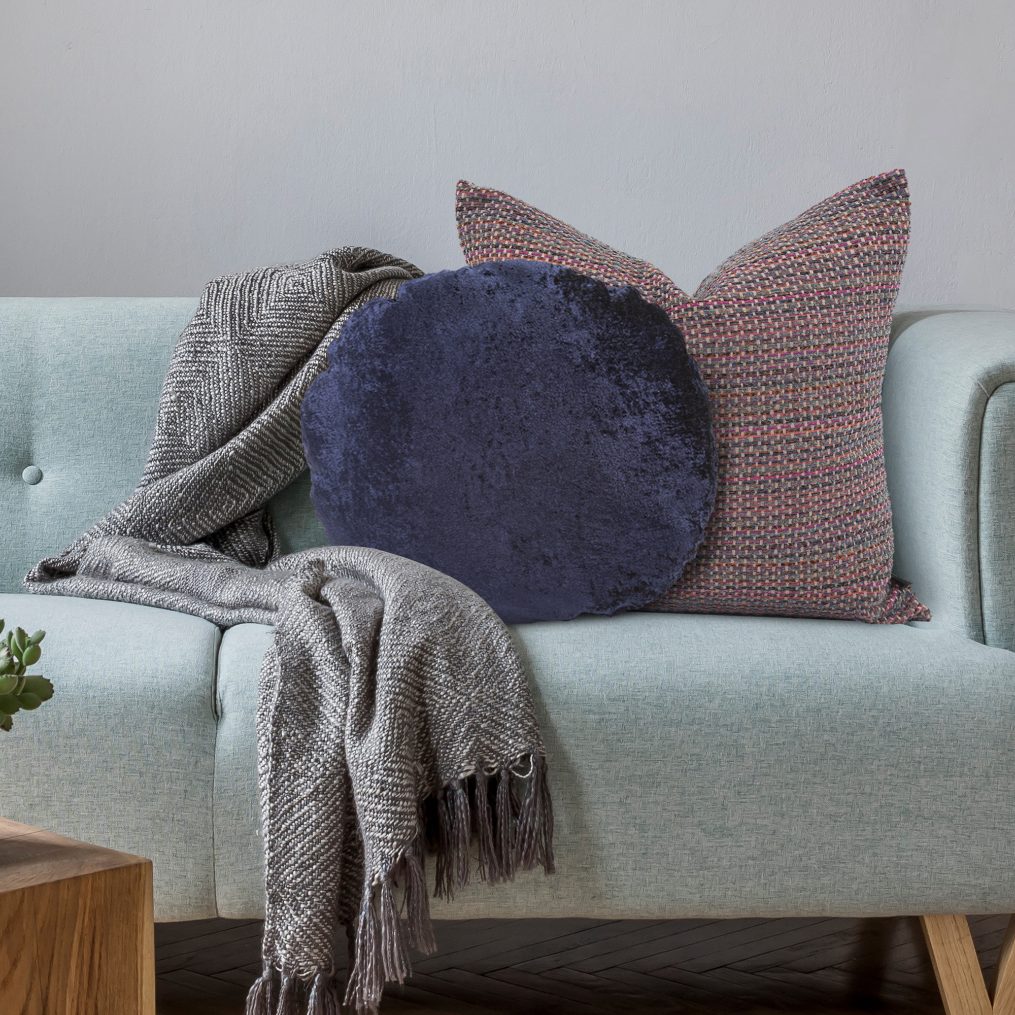 crushed velvet round cushion