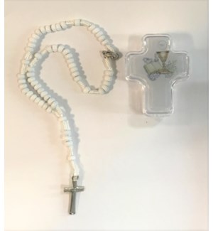 ROSARY #JN-231FI-WHT ROSARY IN CROSS CONTAINER