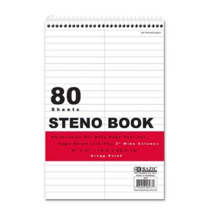 BAZIC #577 STENO BOOK, WHITE PAPER GREGG RULED