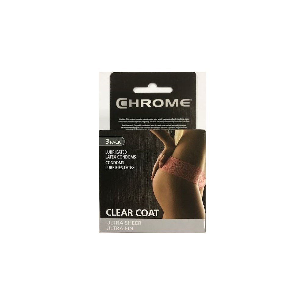 CHROME CONDOMS CLEAR COAT 12/3PK