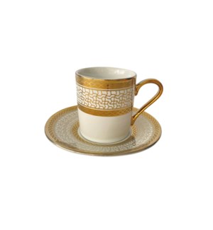 Coffee cup & Saucer 12pc Set Gold Square Lines