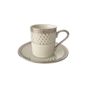 Coffee cup & Saucer 12pc Set Silver Dots
