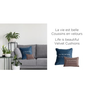 Life is Beautiful velvet-Bleu Fonce-13 x 19-CUSHION
