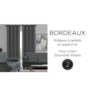 BORDEAUX  2 PK faux linen- graphite -52x96-GROMMET PANEL 12B