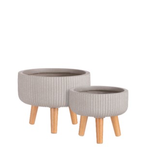 Nuovo bowl on stand beige set of 2 - 11.75x9.5"