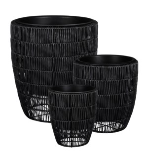 Peta pot round black set of 3 - 15x16.5"