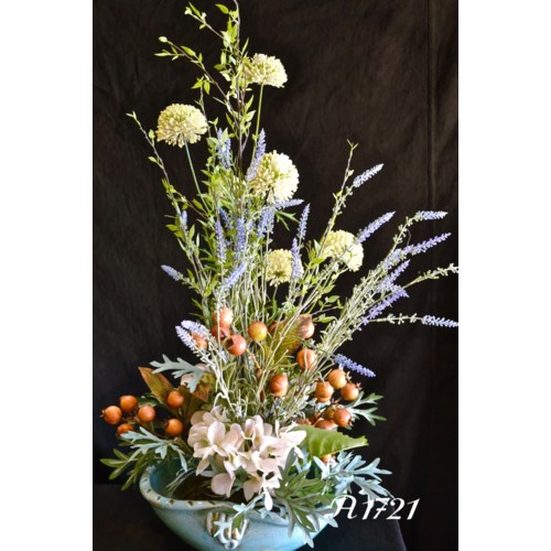 APRICOT HYDRANGEA IN TURQUOISE BOWL CENTERPIECE