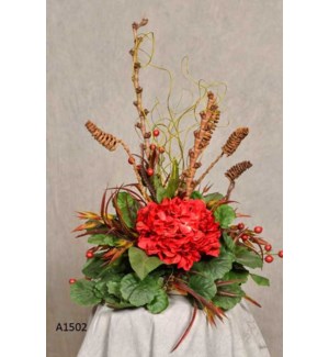 RED HYDRANGEA AND WILD OAT CENTERPIECE TILE TOPPER
