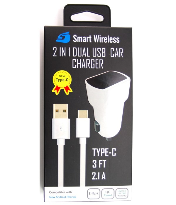 Type C 2 in 1 USB & Car Charger 2.1A