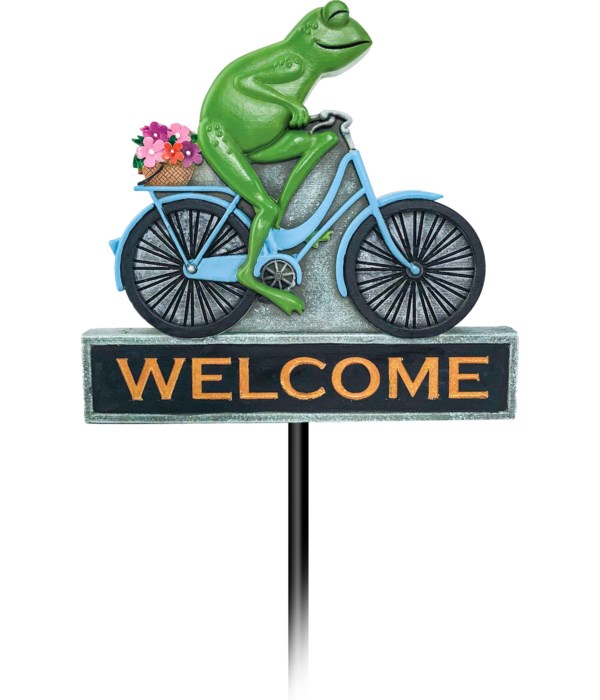 FROG ON BICYCLE GARDEN STAKE