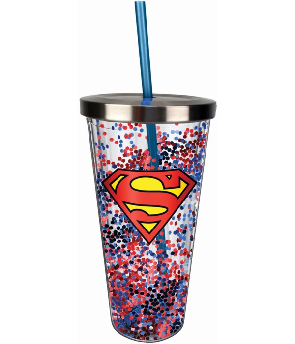 SUPERMAN GLITTER CUP W/STRAW