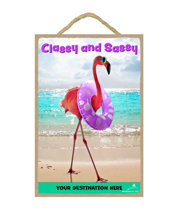 Flamingo on Beach - Classy and Sassy 7x10.5 Sign